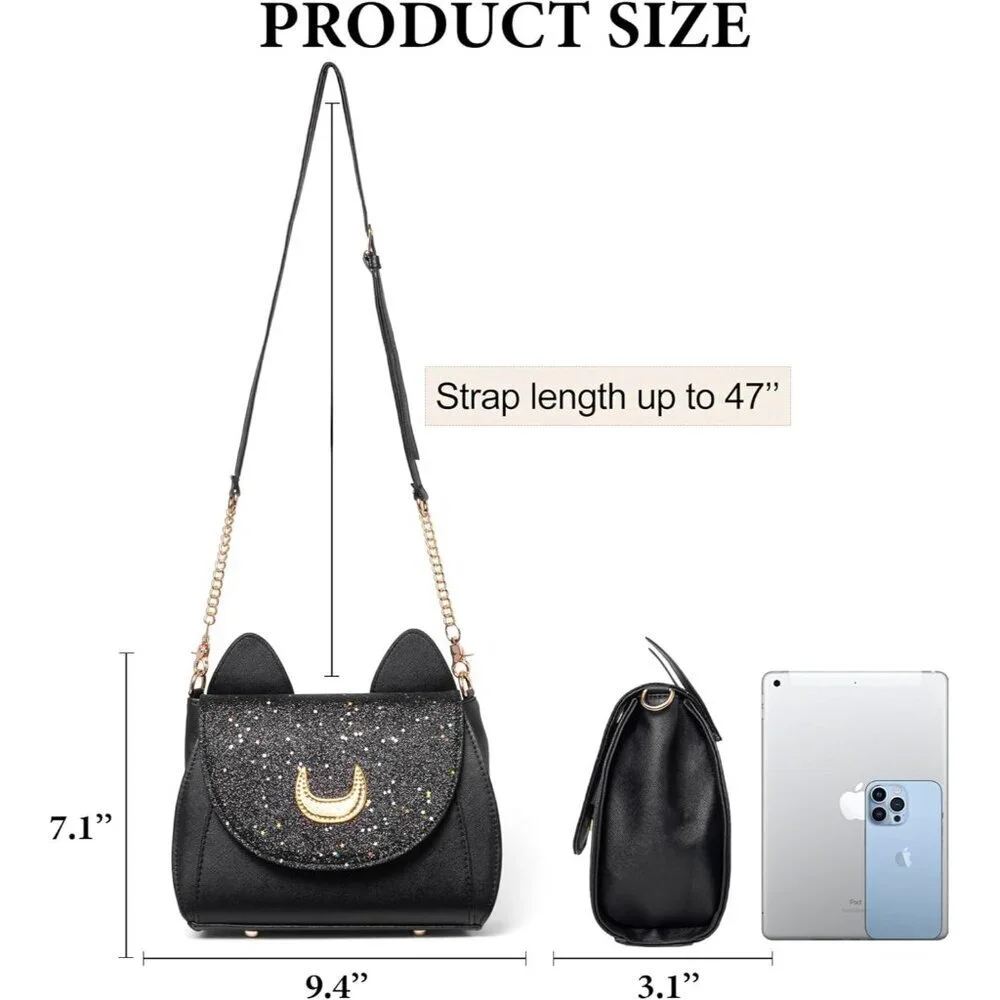 Women Kawaii Sequin Crossbody Bag Hipster Cosplay Purse with Adjustable Chain